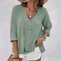 Abby | Women's V Neck Rolled Sleeve Blouse