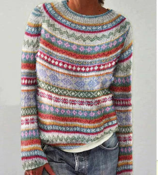 Acacia | Women's Multicolor Patterned Round Neck Sweater