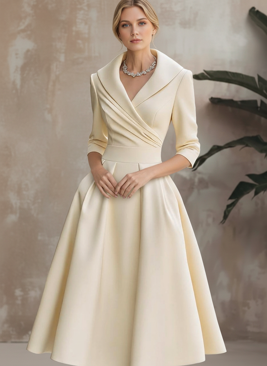Addie | Women's Portrait Collar V Neck Midi Dress