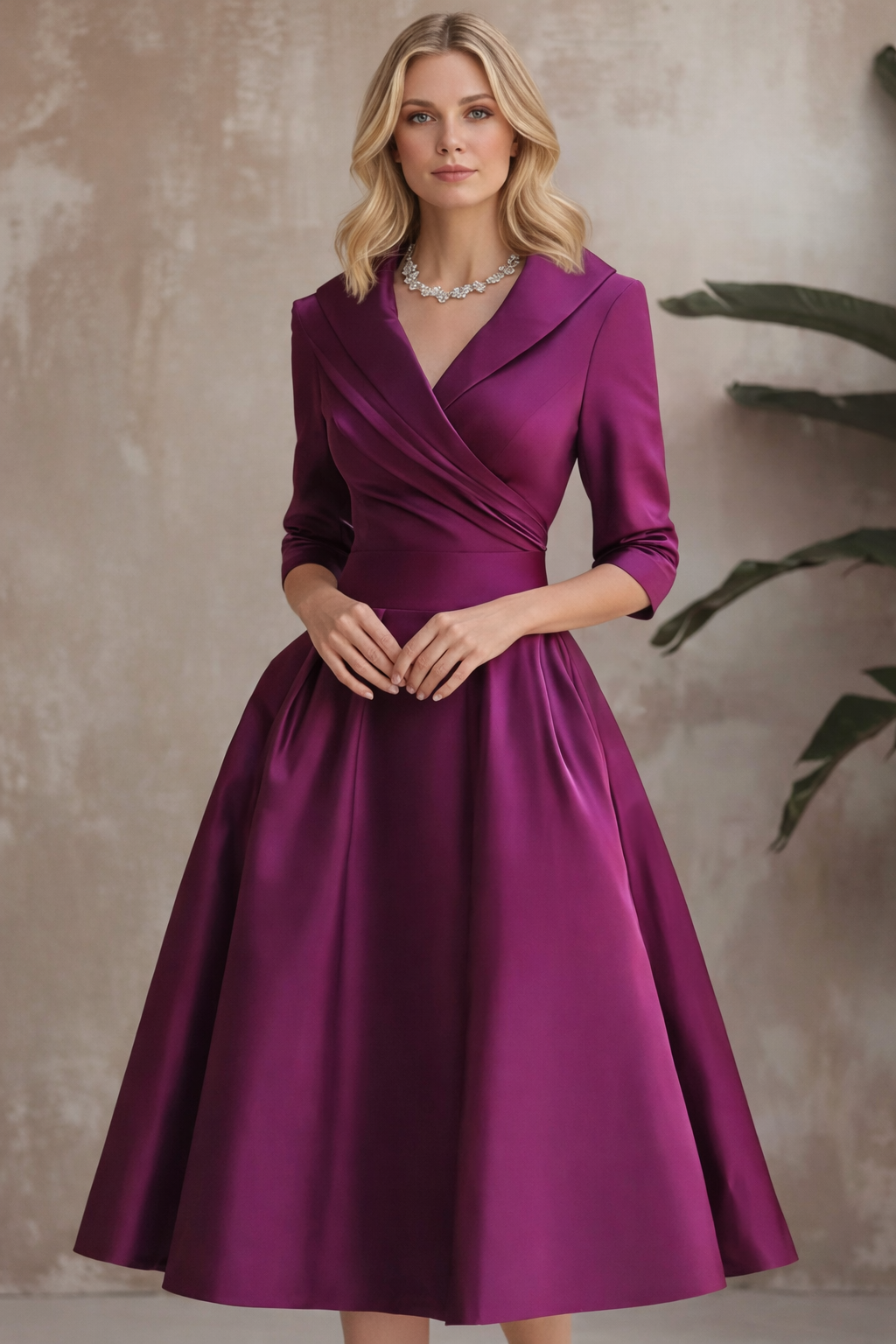 Addie | Women's Portrait Collar V Neck Midi Dress