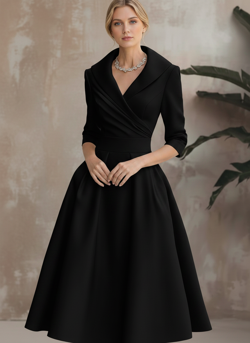 Addie | Women's Portrait Collar V Neck Midi Dress