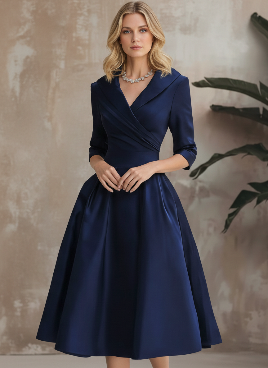 Addie | Women's Portrait Collar V Neck Midi Dress