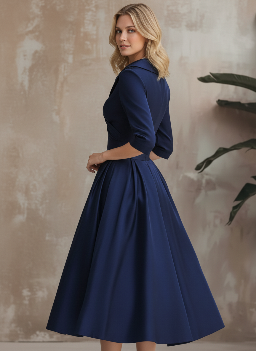 Addie | Women's Portrait Collar V Neck Midi Dress