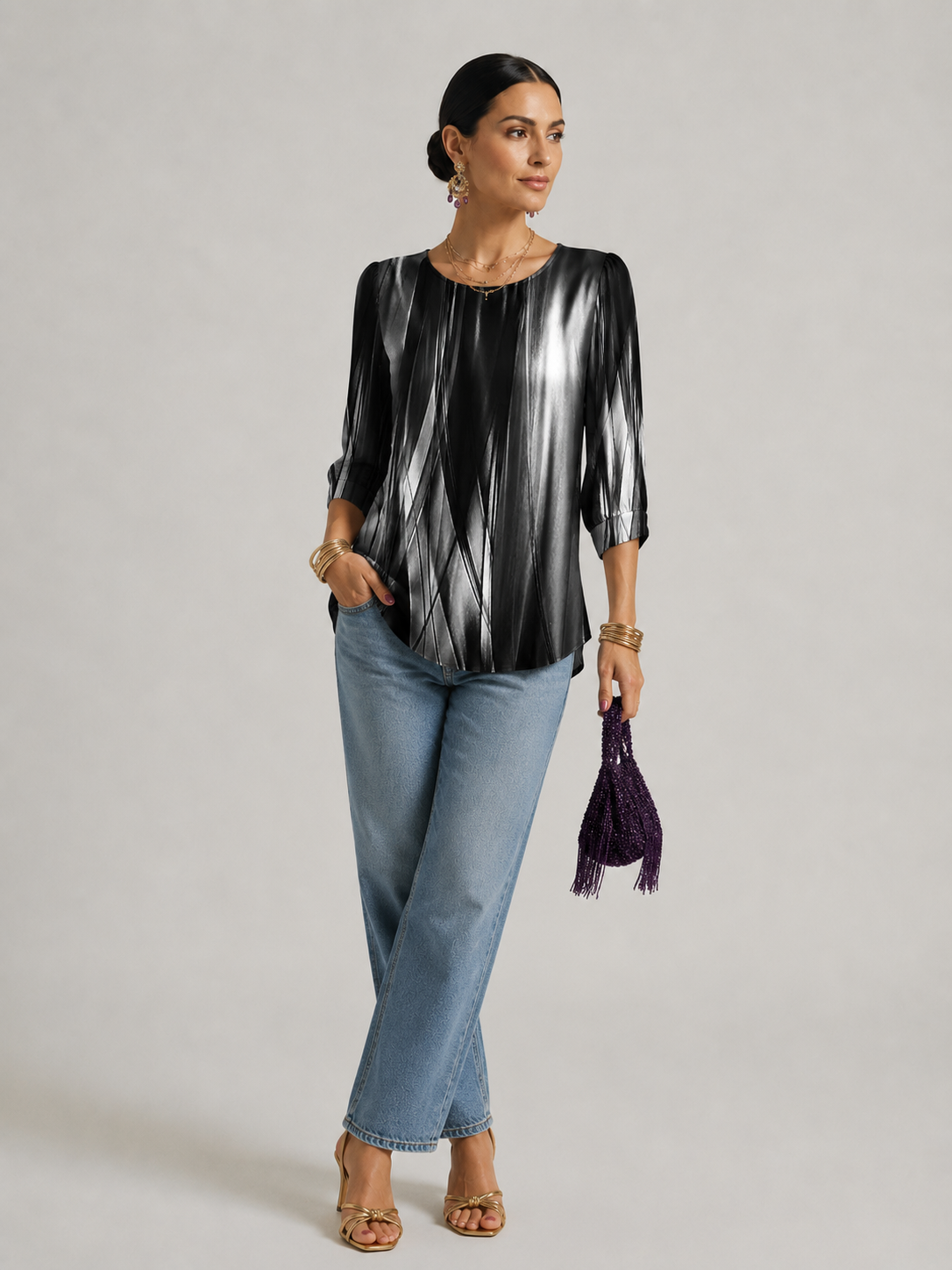 Adelina | Women's Patterned Round Neck Summer T Shirt