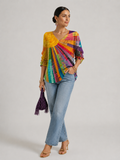 Adelyn | Women's Patchwork Print V-Neck Boho Blouse