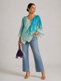 Adena | Women's Printed Asymmetrical Hem Long Sleeve Blouse
