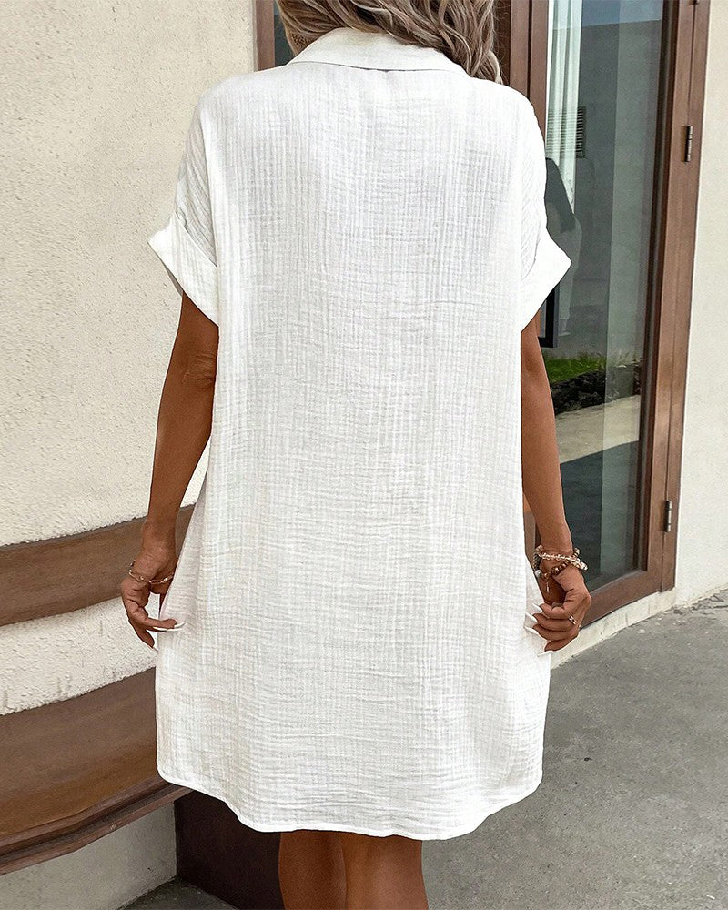 Adira | Women’s Short Sleeve Button Front Pocket Shirt Dress
