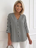 Adrianne | Women's V-Neck Stripe Button Front Blouse