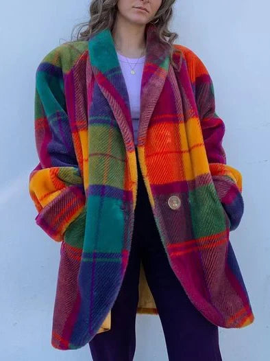 Aeliana | Women’s Plaid Long Sleeve Button Front Winter Coat