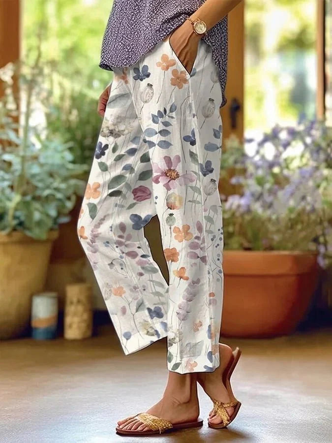 Agapita | Women's Floral Print Straight Leg Side Pocket Pants
