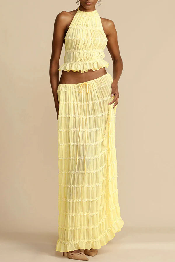 Agate | Women's Drawstring Pleated Flowy Maxi Skirt