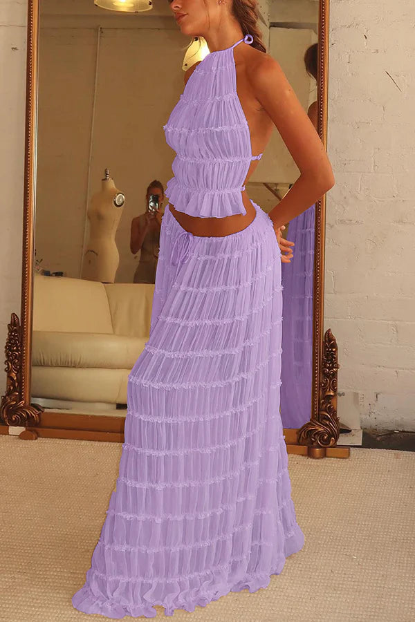 Agate | Women's Drawstring Pleated Flowy Maxi Skirt