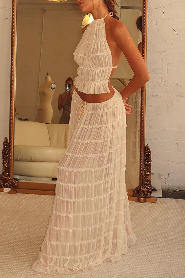 Agate | Women's Drawstring Pleated Flowy Maxi Skirt