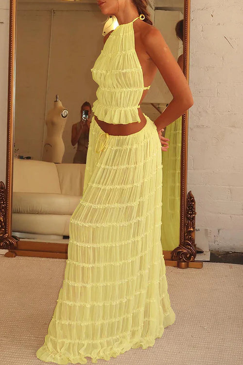 Agate | Women's Drawstring Pleated Flowy Maxi Skirt