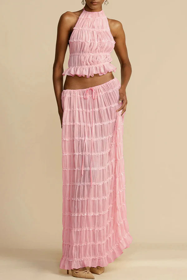 Agate | Women's Drawstring Pleated Flowy Maxi Skirt