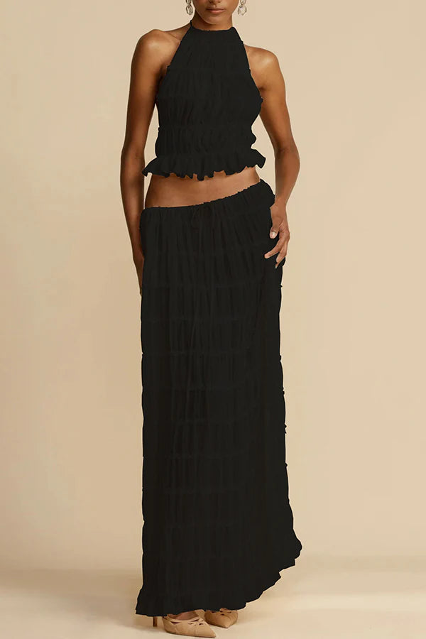 Agate | Women's Drawstring Pleated Flowy Maxi Skirt