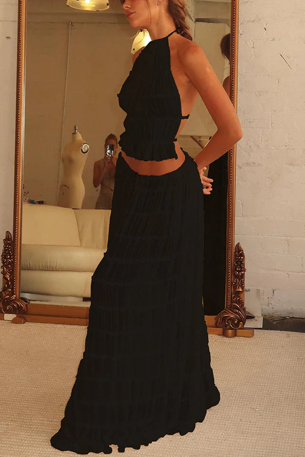 Agate | Women's Drawstring Pleated Flowy Maxi Skirt