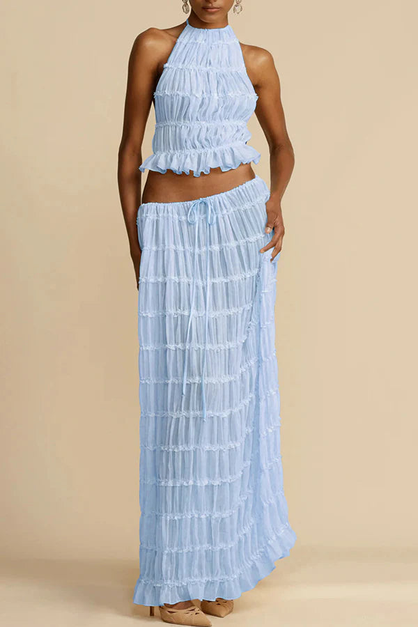 Agate | Women's Drawstring Pleated Flowy Maxi Skirt