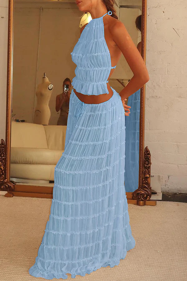 Agate | Women's Drawstring Pleated Flowy Maxi Skirt