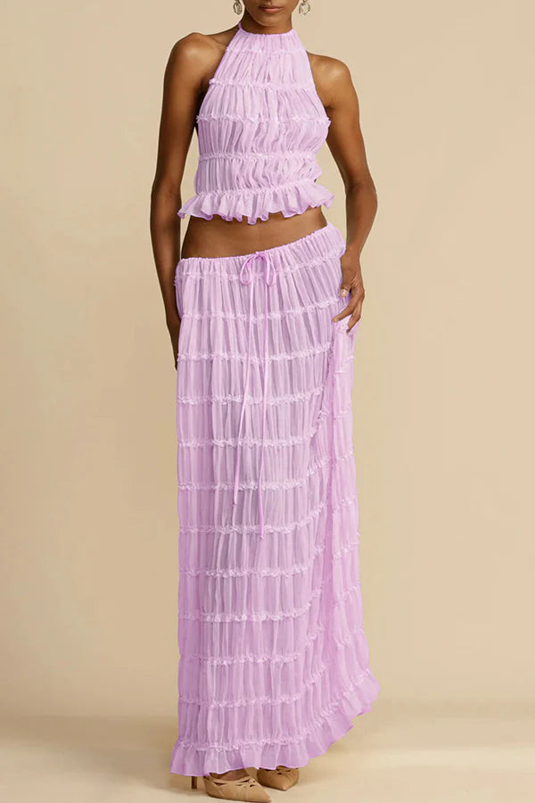 Agate | Women's Drawstring Pleated Flowy Maxi Skirt