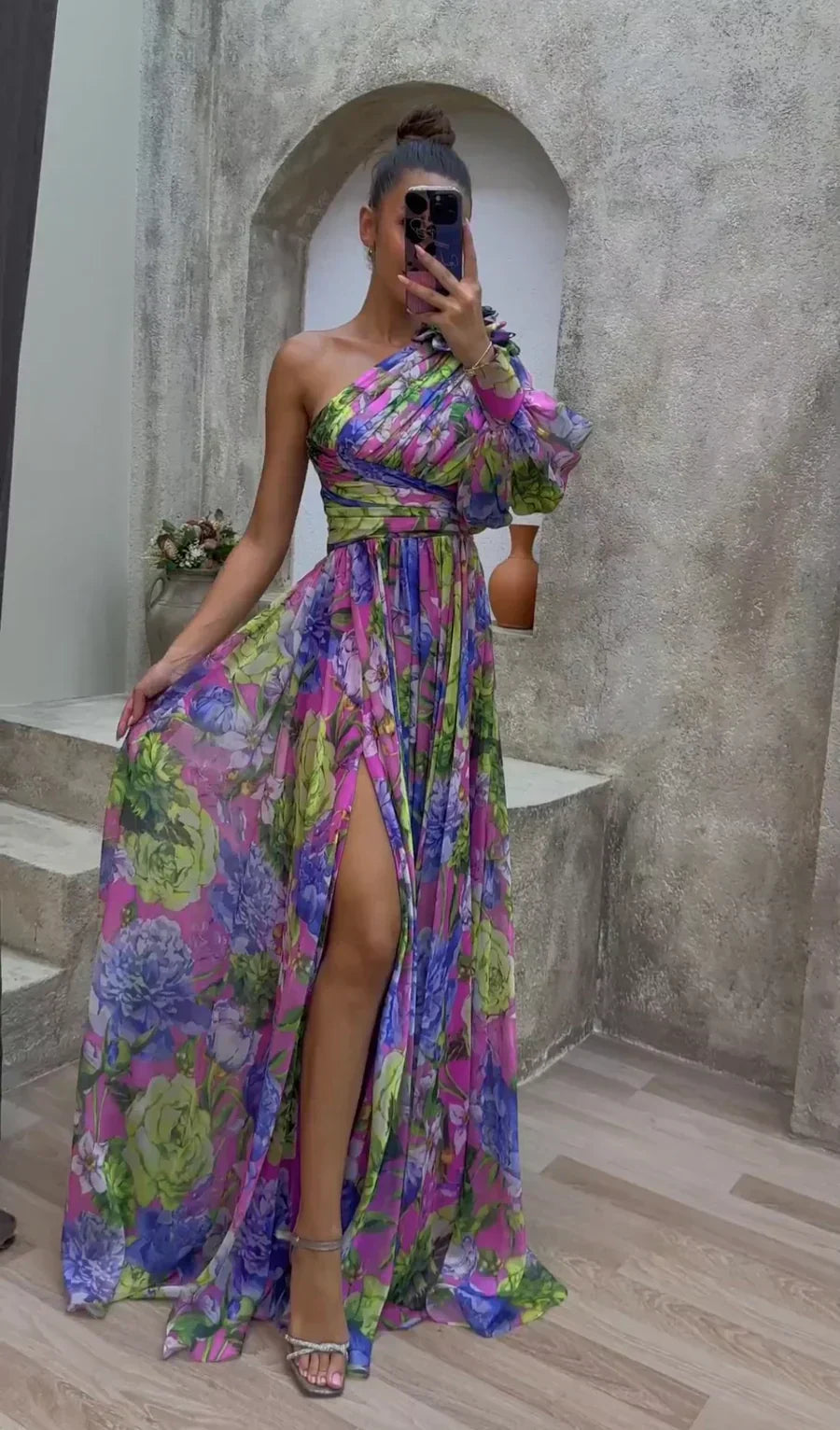 Agatha | Women’s One Shoulder Flowy High Slit Maxi Dress
