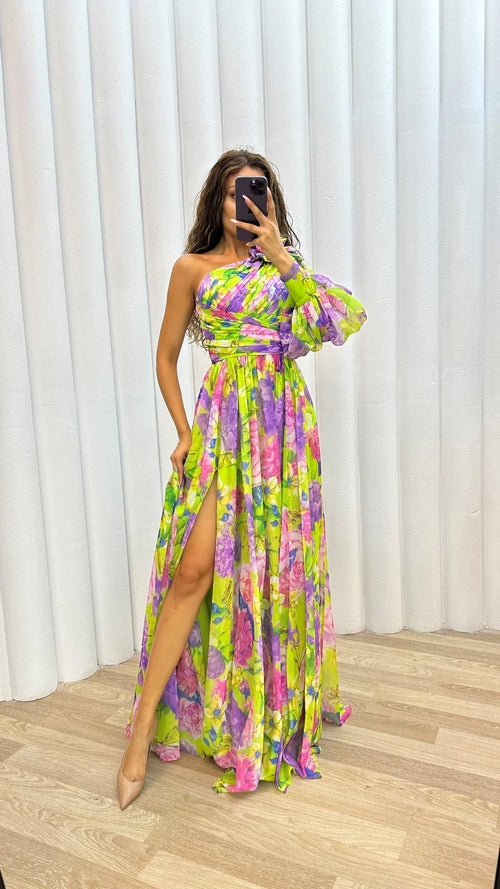Agatha | Women’s One Shoulder Flowy High Slit Maxi Dress