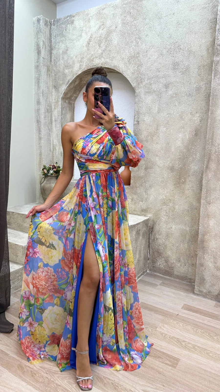 Agatha | Women’s One Shoulder Flowy High Slit Maxi Dress