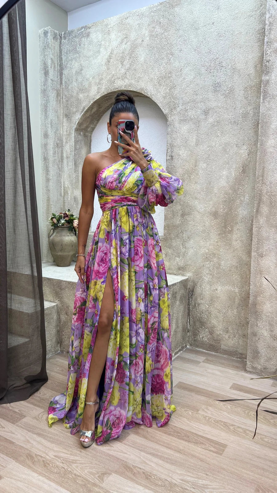Agatha | Women’s One Shoulder Flowy High Slit Maxi Dress