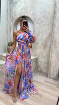 Agatha | Women’s One Shoulder Flowy High Slit Maxi Dress