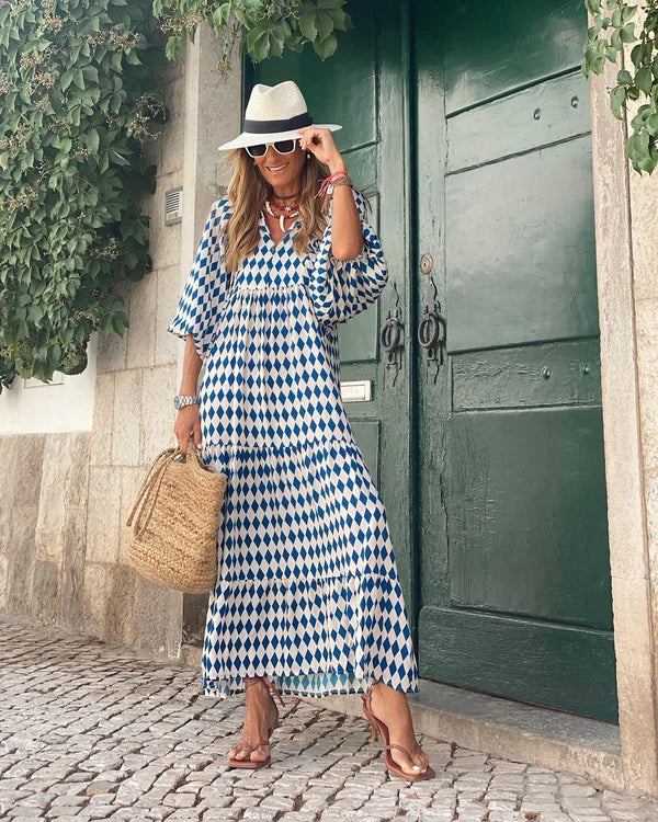 Aggie | Women's Printed Tiered Puff Sleeve Midi Dress