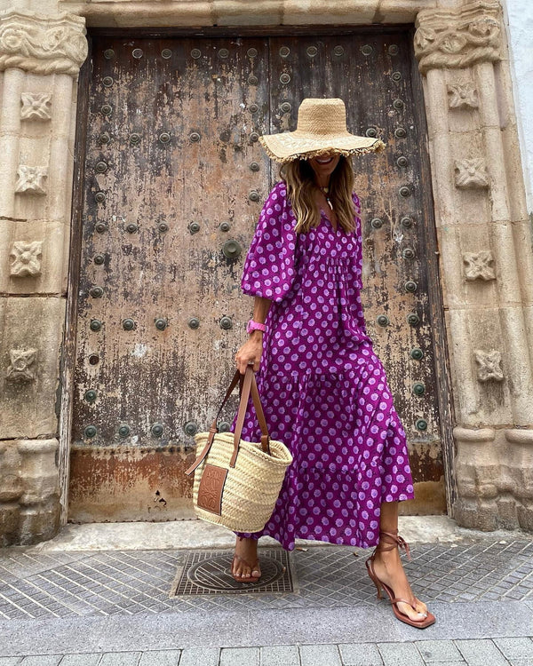 Aggie | Women's Printed Tiered Puff Sleeve Midi Dress