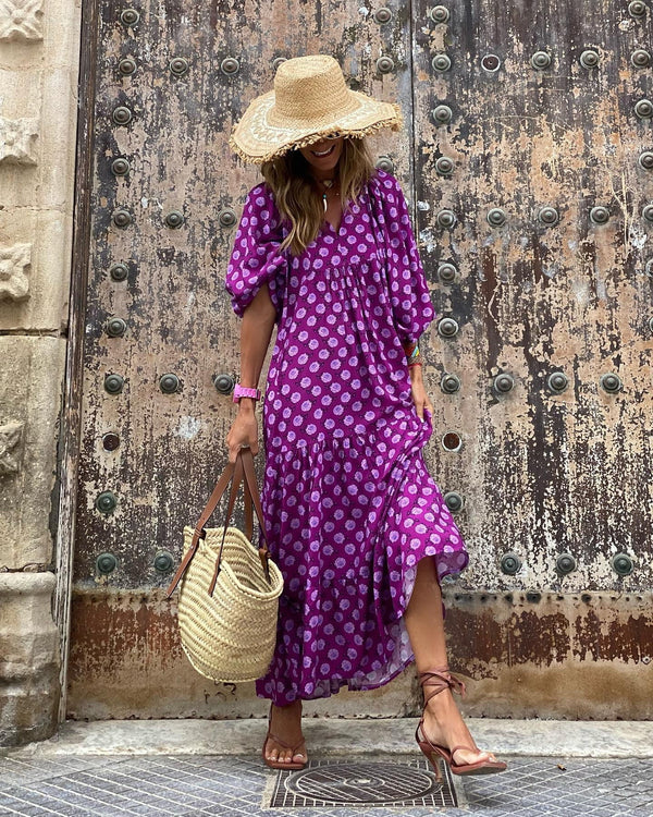 Aggie | Women's Printed Tiered Puff Sleeve Midi Dress