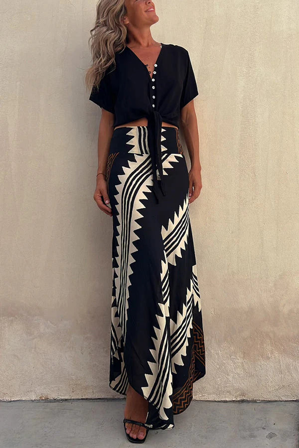 Aglaiya | Women's Geometric Print Waistband Maxi Skirt