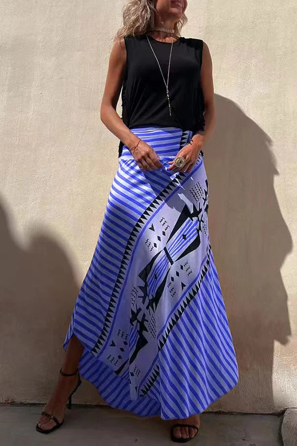 Aglaiya | Women's Geometric Print Waistband Maxi Skirt