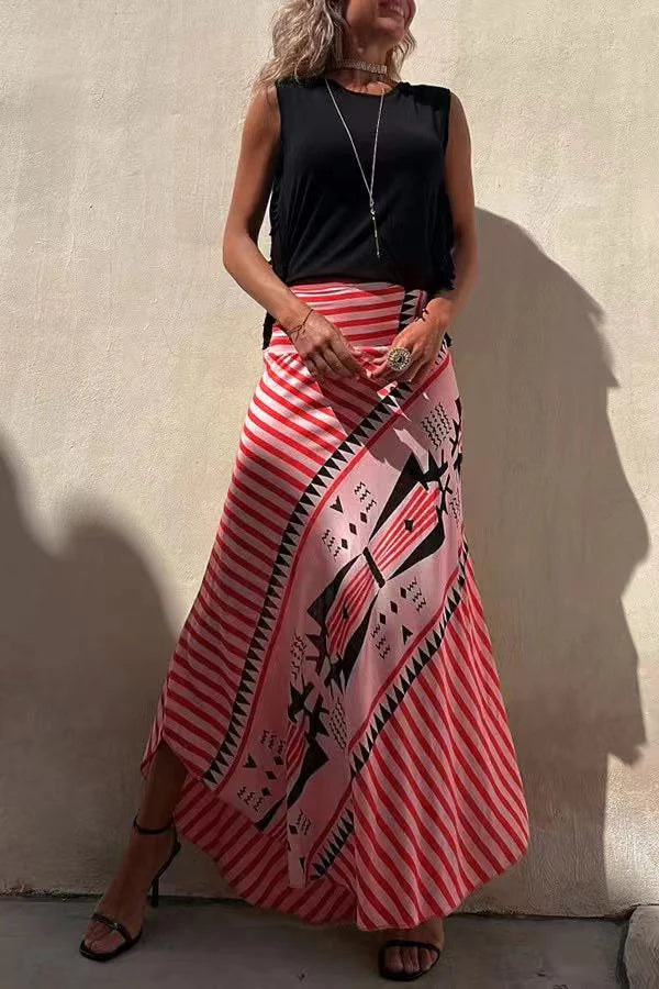Aglaiya | Women's Geometric Print Waistband Maxi Skirt