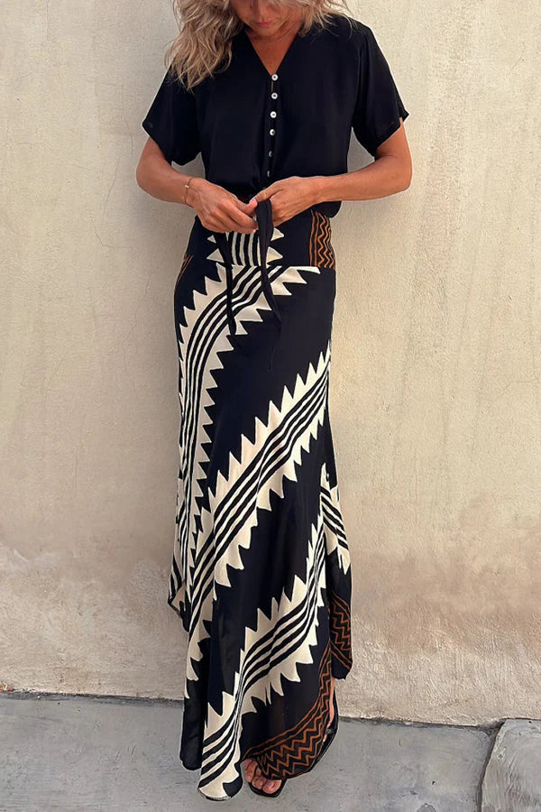Aglaiya | Women's Geometric Print Waistband Maxi Skirt