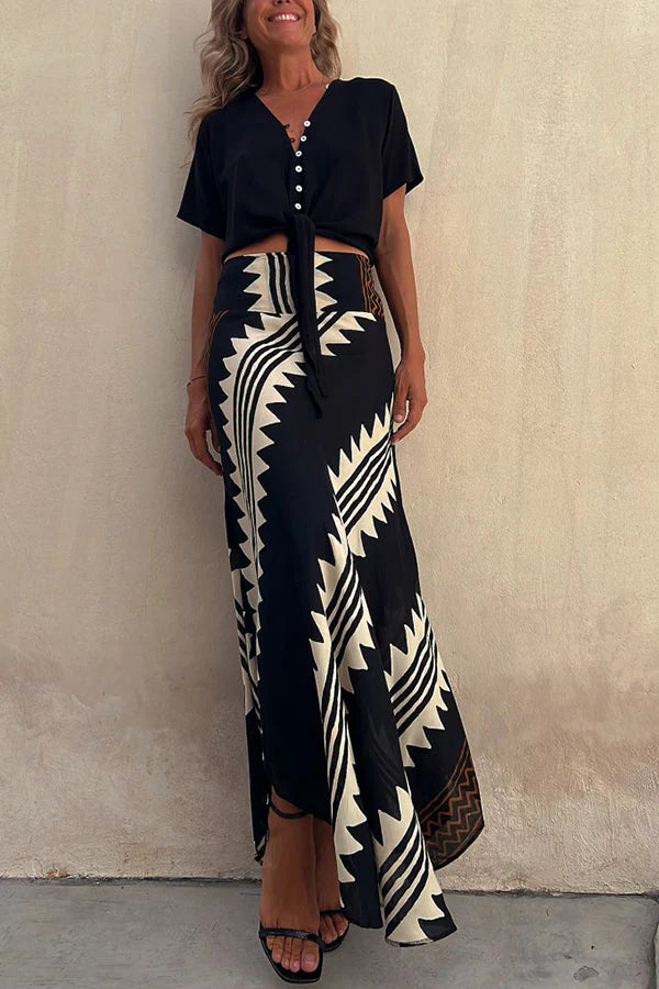 Aglaiya | Women's Geometric Print Waistband Maxi Skirt