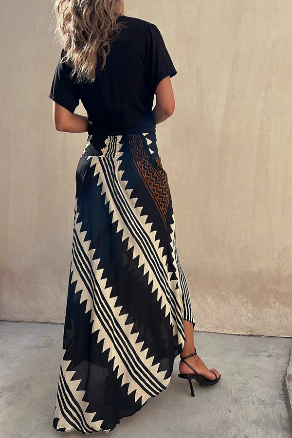 Aglaiya | Women's Geometric Print Waistband Maxi Skirt
