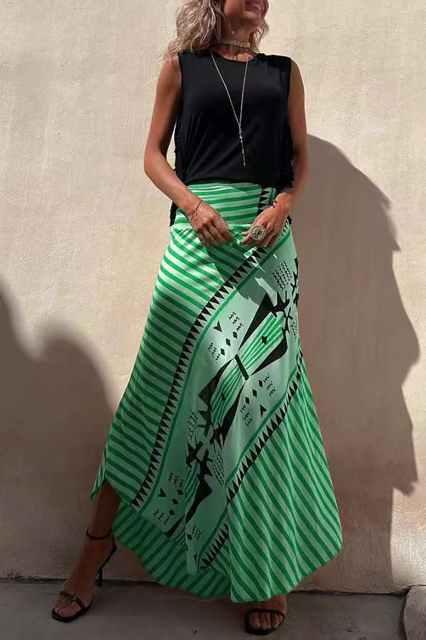Aglaiya | Women's Geometric Print Waistband Maxi Skirt