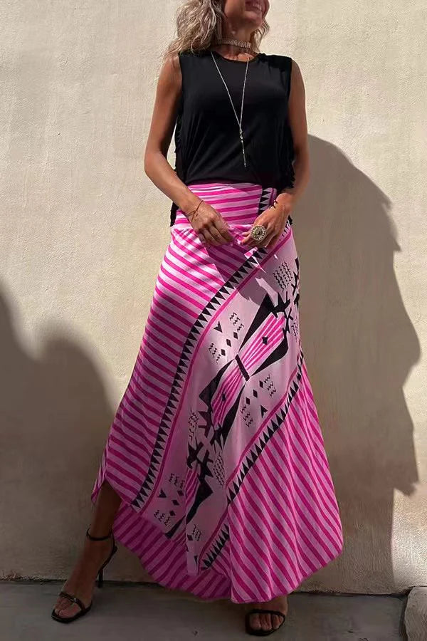 Aglaiya | Women's Geometric Print Waistband Maxi Skirt