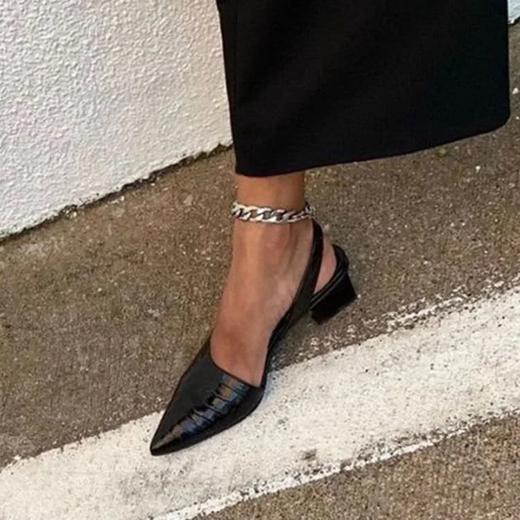 Agnes | Women’s Pointed Toe Low Block Heel Slingback Sandals