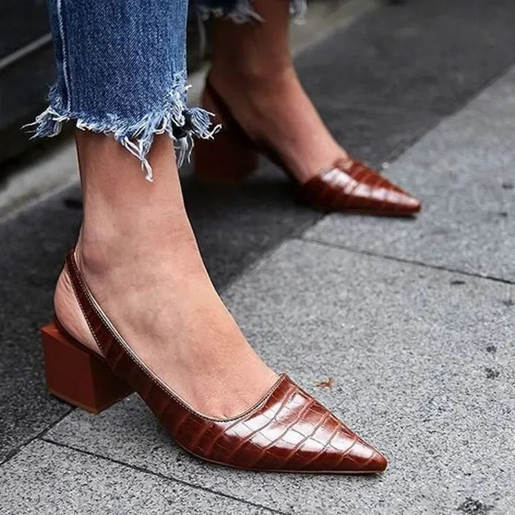 Agnes | Women’s Pointed Toe Low Block Heel Slingback Sandals