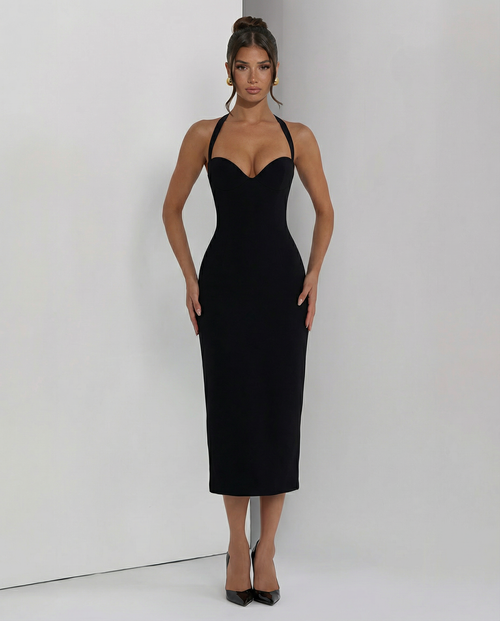 Agneta | Women's Wedding Guest Halter Sweetheart Neck Midi Dress