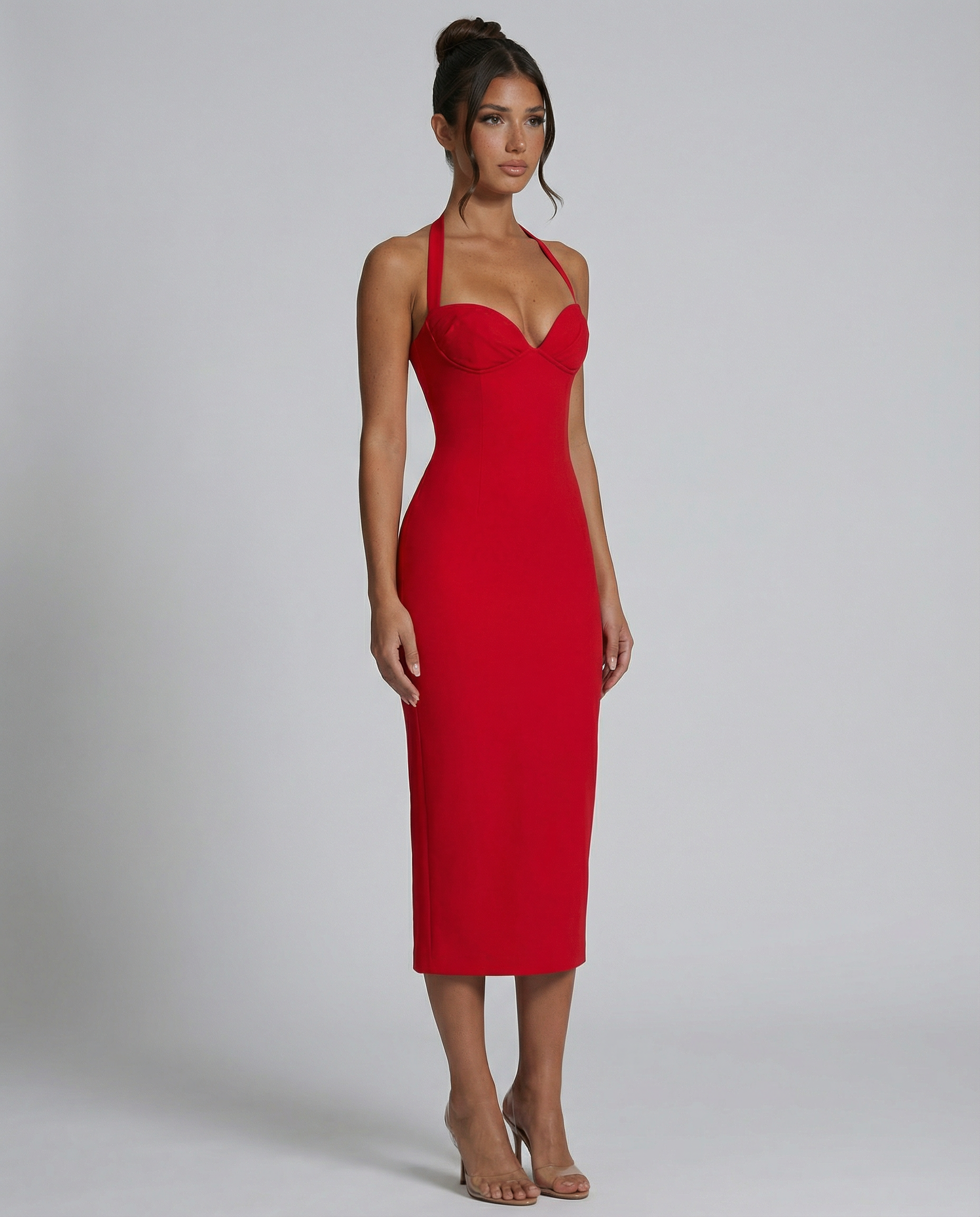 Agneta | Women's Wedding Guest Halter Sweetheart Neck Midi Dress