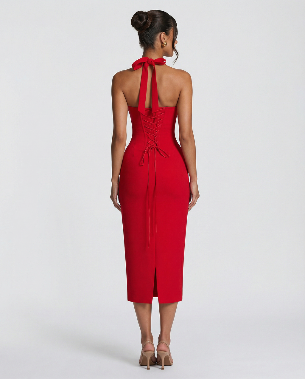 Agneta | Women's Wedding Guest Halter Sweetheart Neck Midi Dress