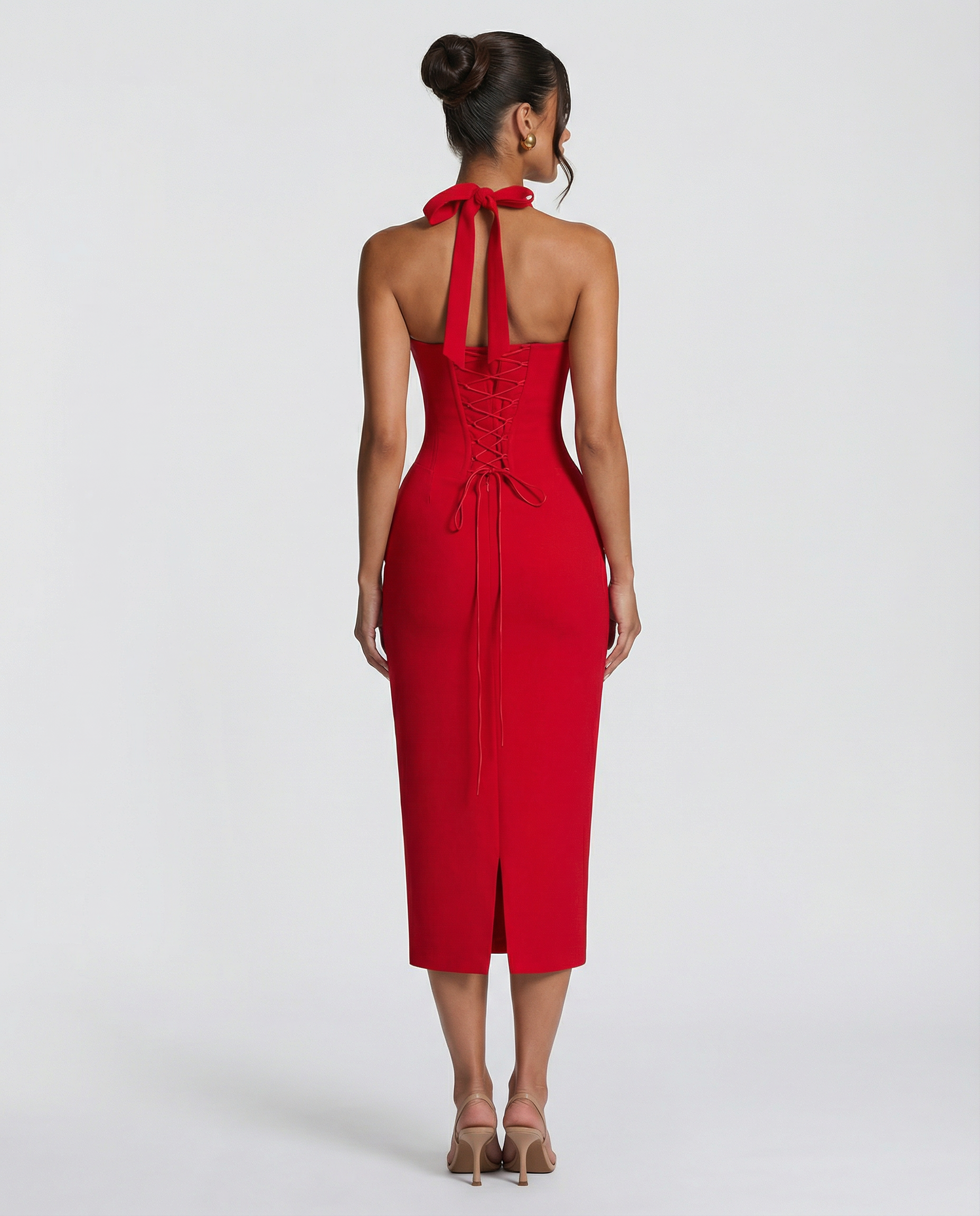 Agneta | Women's Wedding Guest Halter Sweetheart Neck Midi Dress