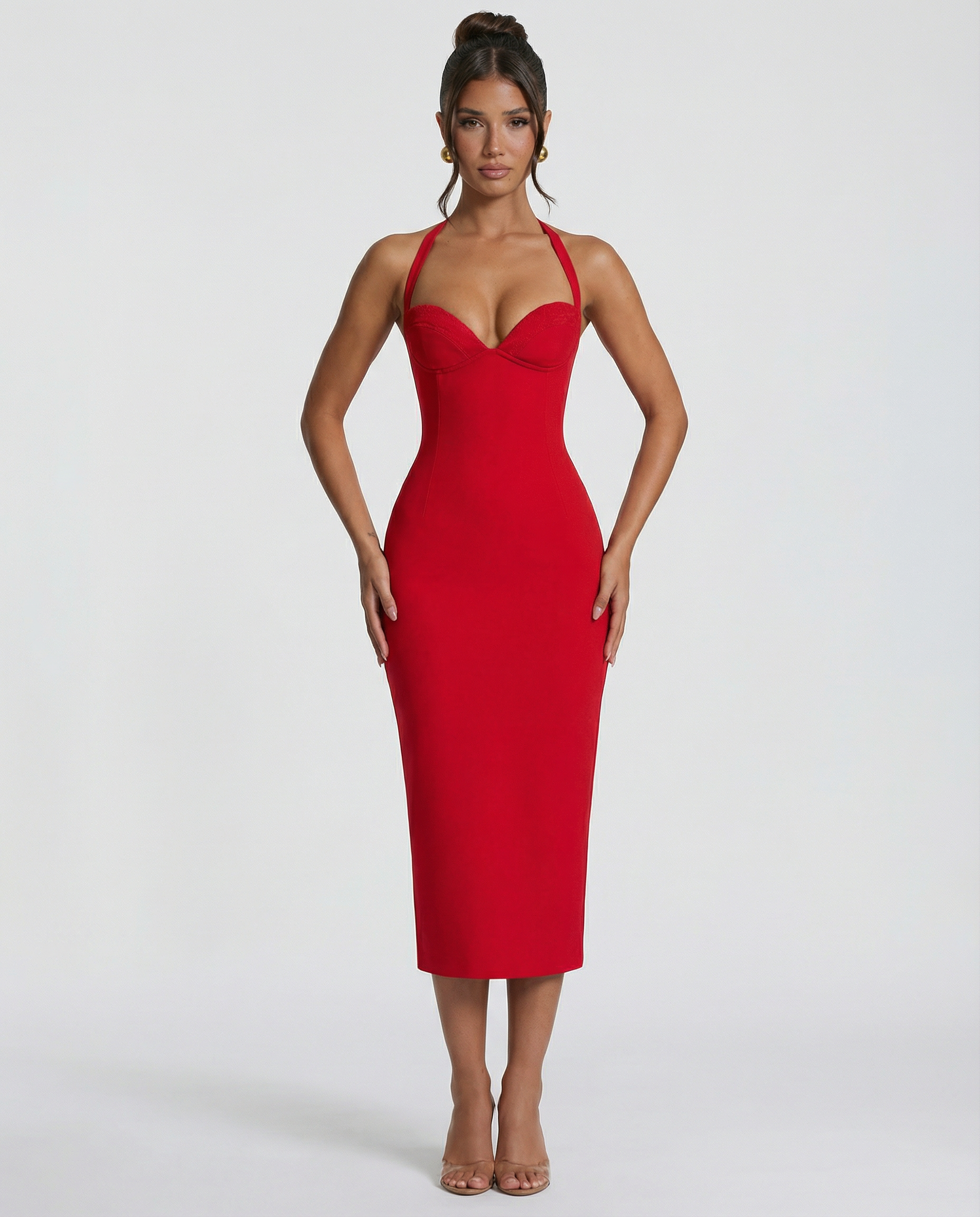 Agneta | Women's Wedding Guest Halter Sweetheart Neck Midi Dress
