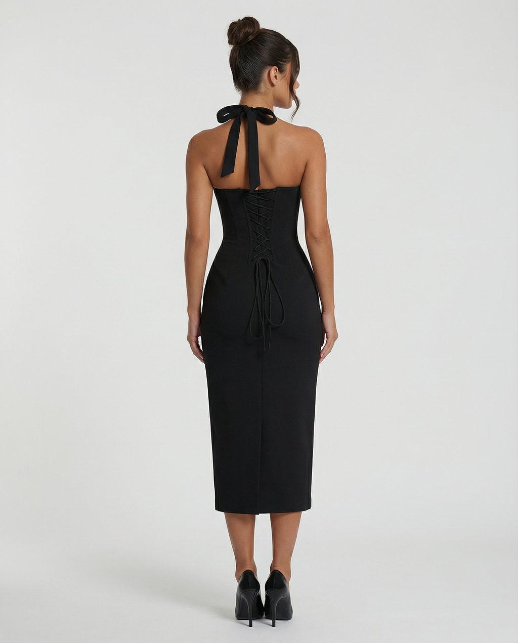Agneta | Women's Wedding Guest Halter Sweetheart Neck Midi Dress