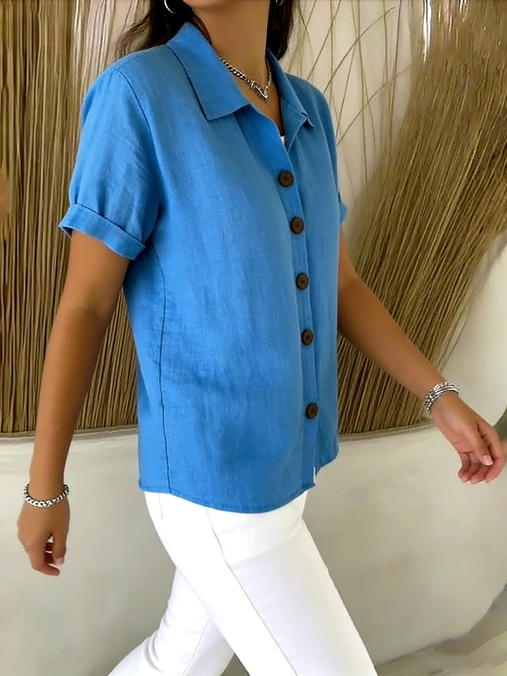 Ahanu | Women's Rolled Sleeve Button Front Shirt