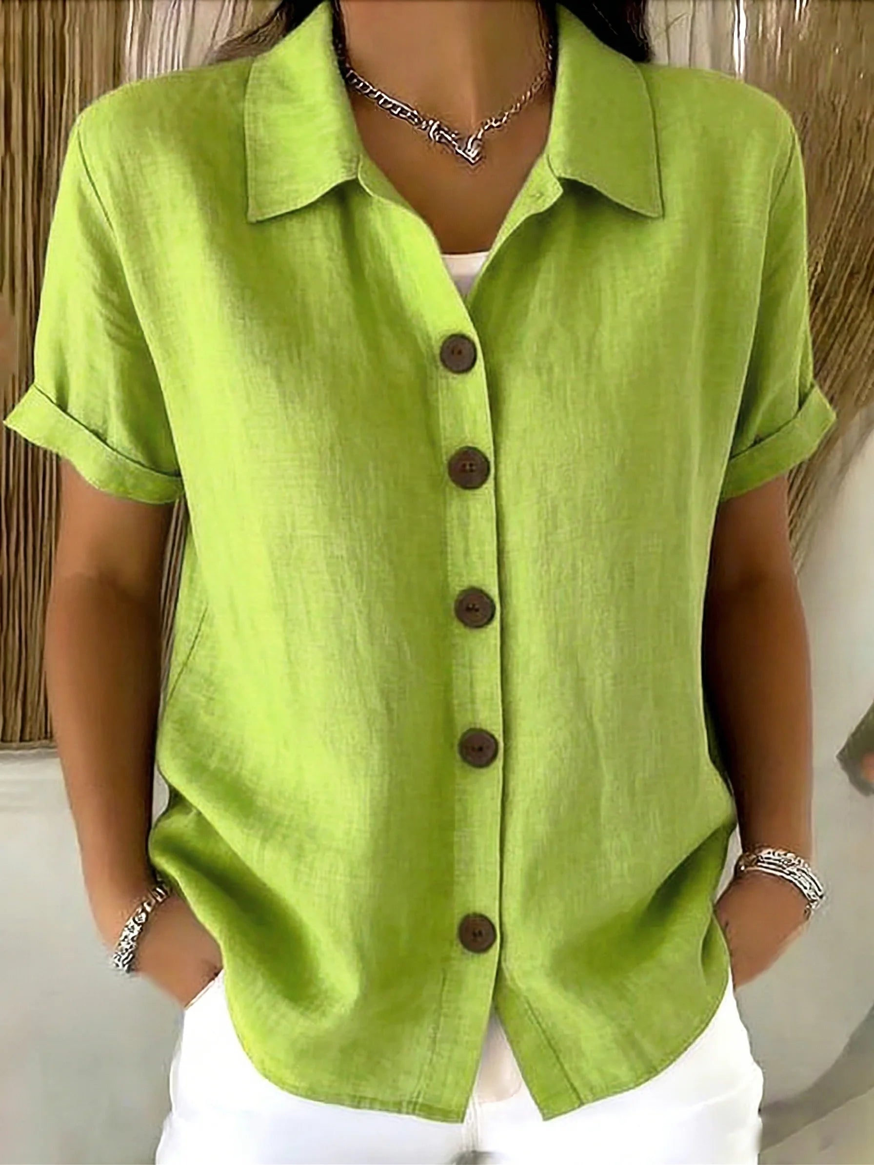 Ahanu | Women's Rolled Sleeve Button Front Shirt